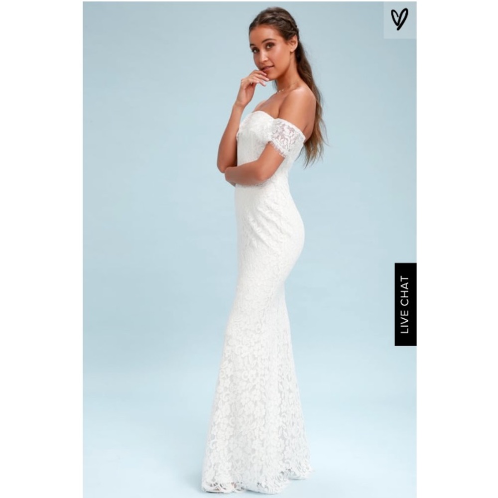 Romantic Heart White Lace Off the Shoulder Maxi